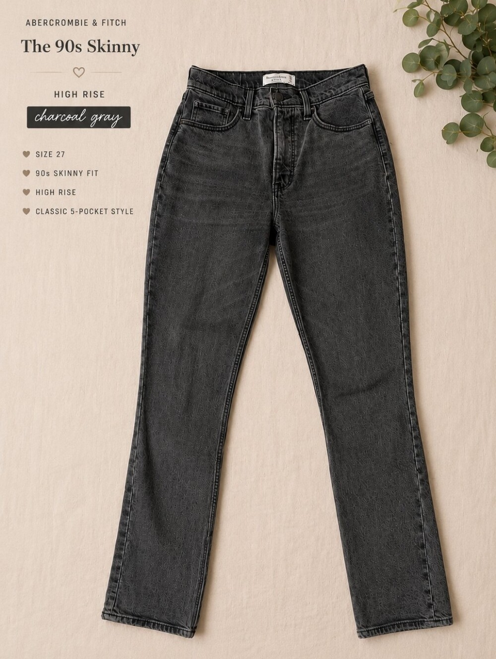 Abercrombie & Fitch The 90s Skinny Jeans Charcoal Gray High Rise Size 27